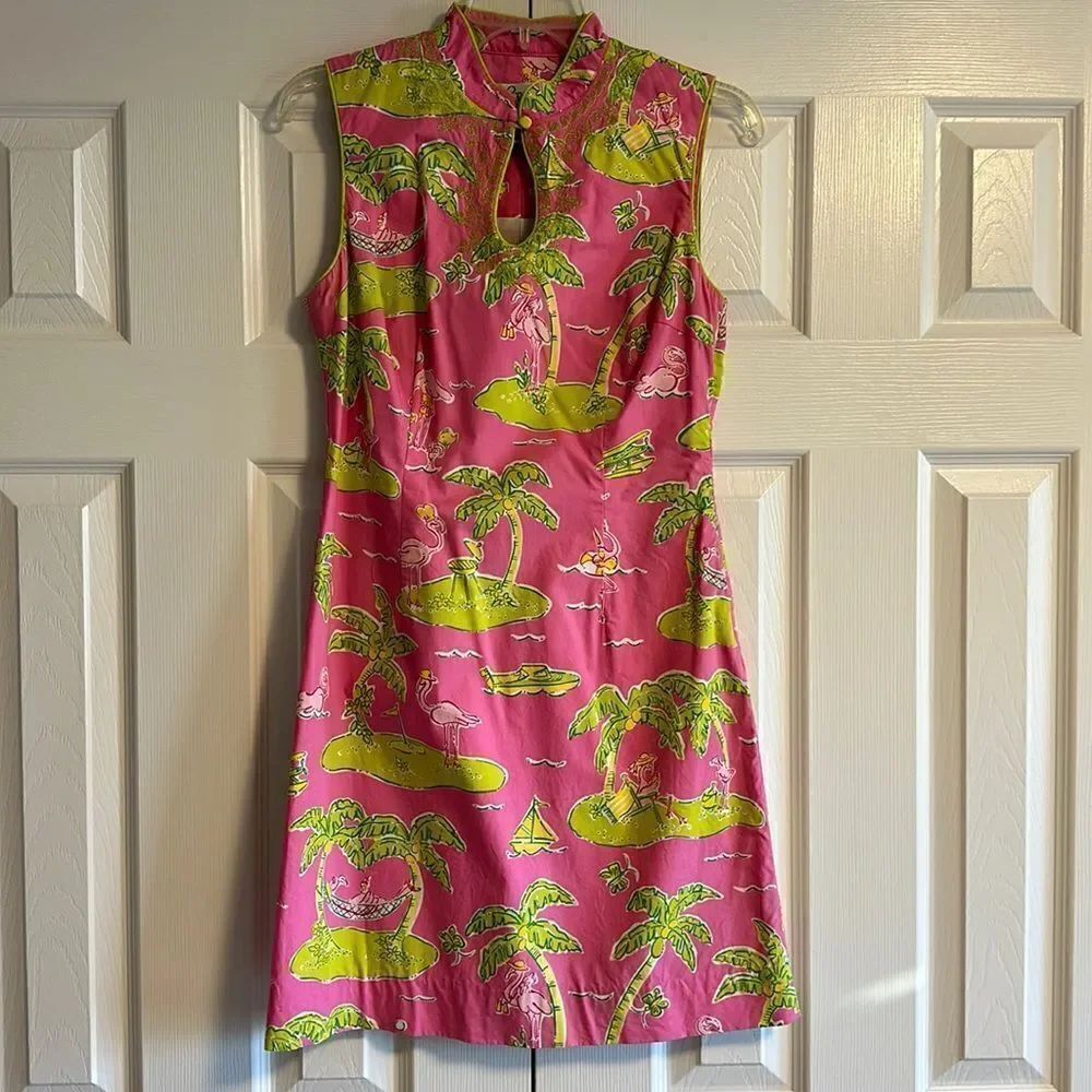 Lily Pulitzer Women’s Pink Flamingo Palm Tree & Golf Vacation Dress